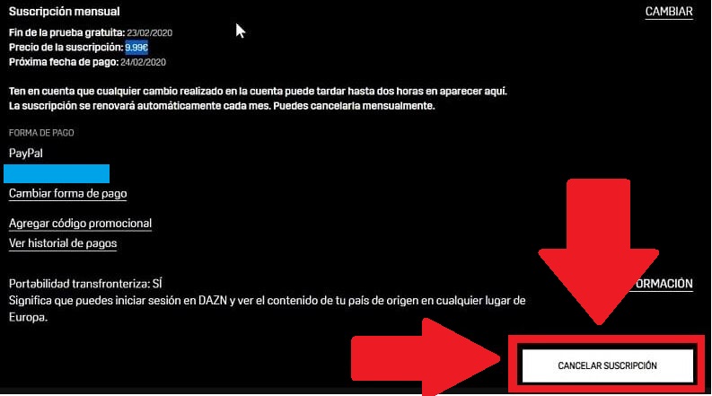 cancelar suscripcion dazn