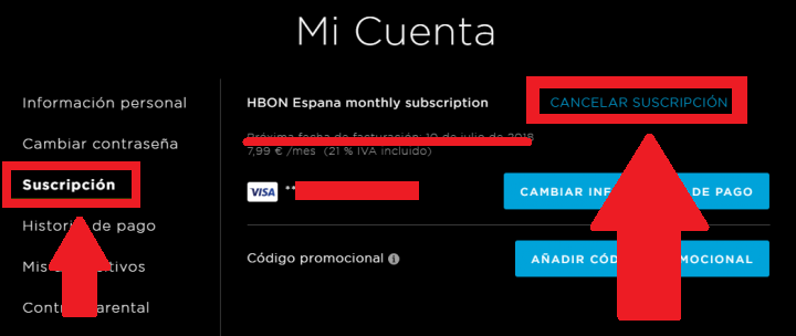 cancelar suscripcion hbo