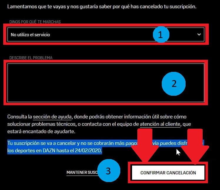 confirmar cancelacion dazn