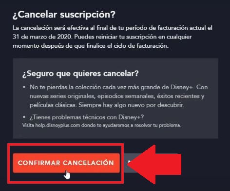 confirmar cancelacion disney plus